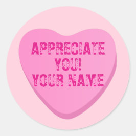 Candy Heart mit benutzerdefiniertem Text-Rosa Herz Runder Aufkleber