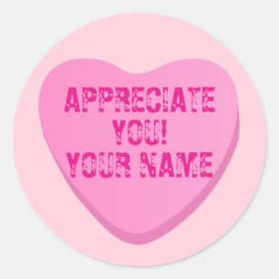 Candy Heart mit benutzerdefiniertem Text-Rosa Herz Runder Aufkleber