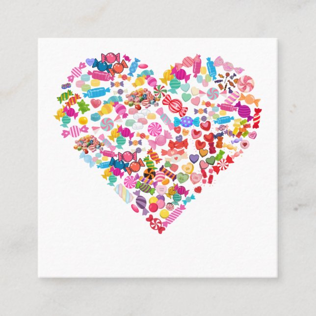 Candy Heart Shape Design Valentinstag Geschenke Quadratische Visitenkarte (Vorderseite)
