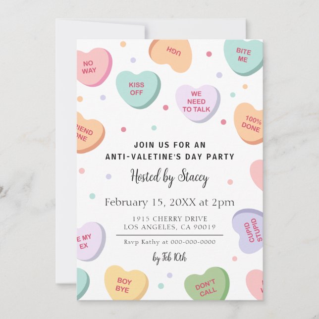 Candy Hearts Anti-Valentine's Day Party Invitation (Devant)