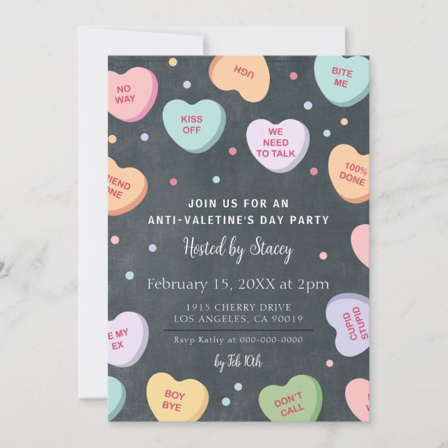 Candy Hearts Anti-Valentine's Day Party Invitation (Devant)