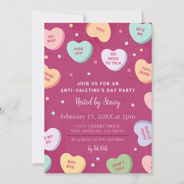 Candy Hearts Anti-Valentinstag-Party Einladung (Vorderseite)