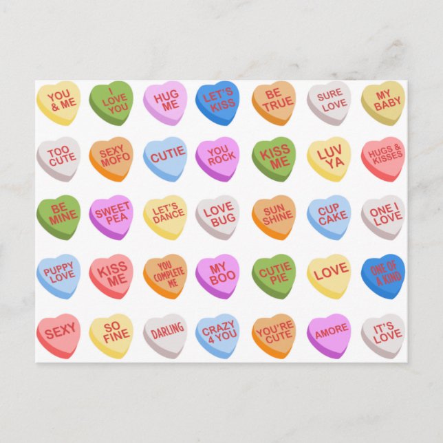 Candy Hearts Carte postale Saint-Valentin (Devant)