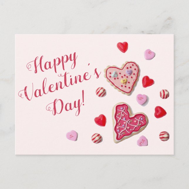 Candy Hearts Custom Message Valentine Postkarte (Vorderseite)