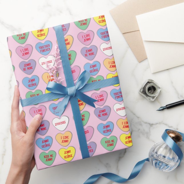 Candy Hearts Custom Messages Valentine Geschenkpapier (Schenken)