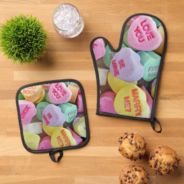 Candy Hearts Ofenhandschuh & Topflappen-Set (Oben Unten)