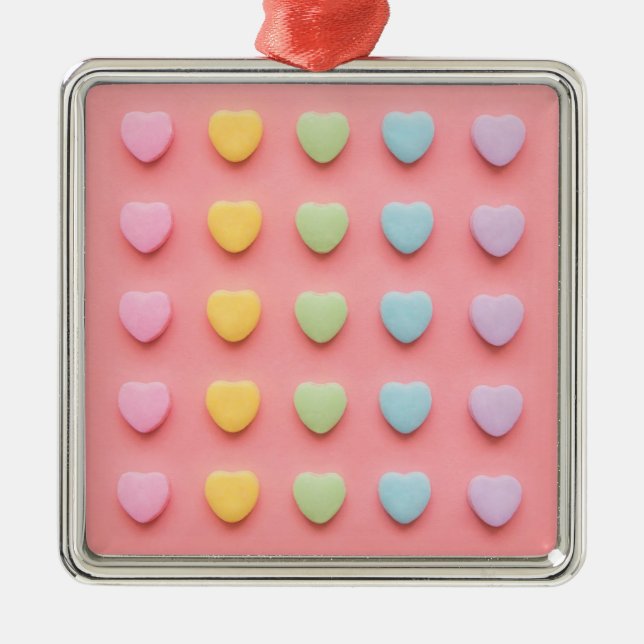 Candy Hearts Portrait Ornament Aus Metall (Vorne)