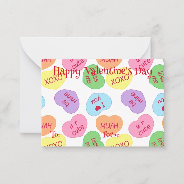 Candy Hearts Valentine's Day Note Card Mitteilungskarte (Vorderseite)