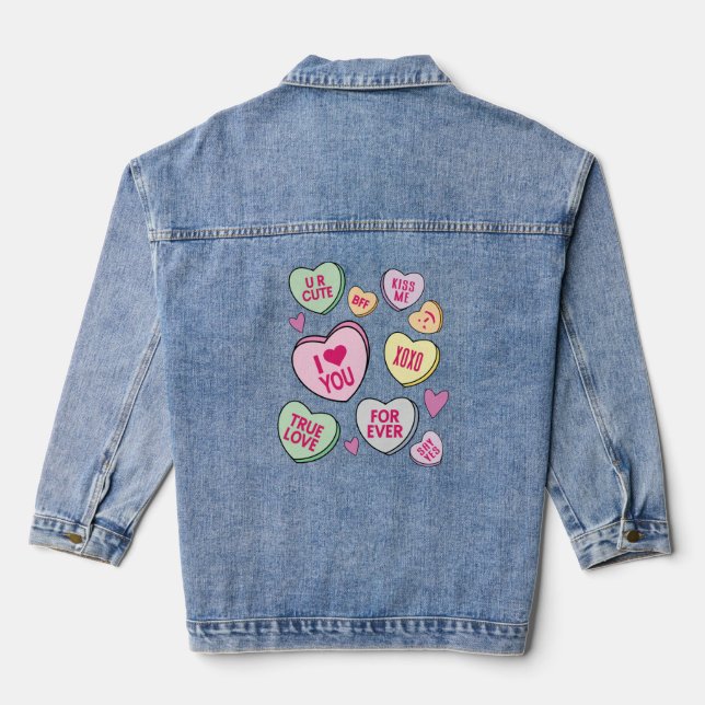Candy Hearts Valentinstag Conversation Hearts Jeansjacke (Rückseite)
