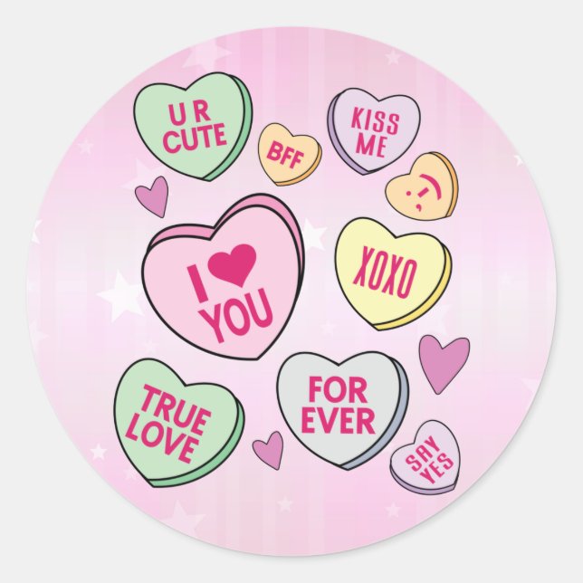 Candy Hearts Valentinstag Conversation Hearts Runder Aufkleber (Vorderseite)