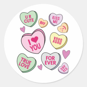 Candy Hearts Valentinstag Conversation Hearts Runder Aufkleber