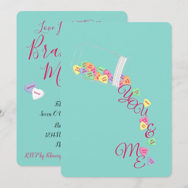 Candy Hearts You & Me Celebration Dusche Party Einladung (Vorne/Hinten)