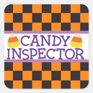 "Candy Inspector" Schachbrett Halloween-Muster Quadratischer Aufkleber