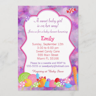 Candy Invitation bébé fille douche rose pourpre