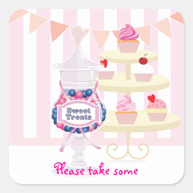 Candy Jar und Cupcakes Gunst Sticker (Vorderseite)