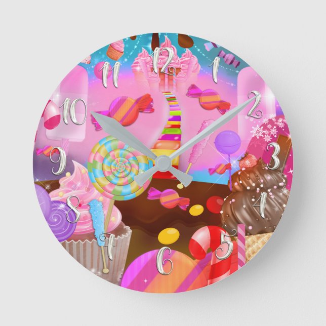 Candy Land Fantasy Süßigkeiten Boutique Style Cust Runde Wanduhr (Vorderseite)