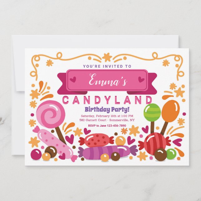 Candy Land Geburtstagsparty Einladung (Vorderseite)