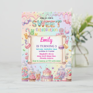 Candy Land Girl Birthday Sweet Celebration Rainbow Einladung