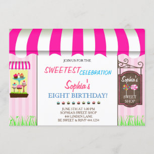 Candy Land Sweet Shop Invitations à la fête d'anni