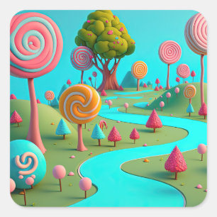 Candy Lane Lollipop Trees Gum Drop Forest farbenfr Quadratischer Aufkleber