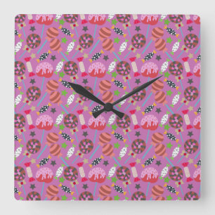 Candy-Muster Lollenmuster Lollipop 19 Quadratische Wanduhr