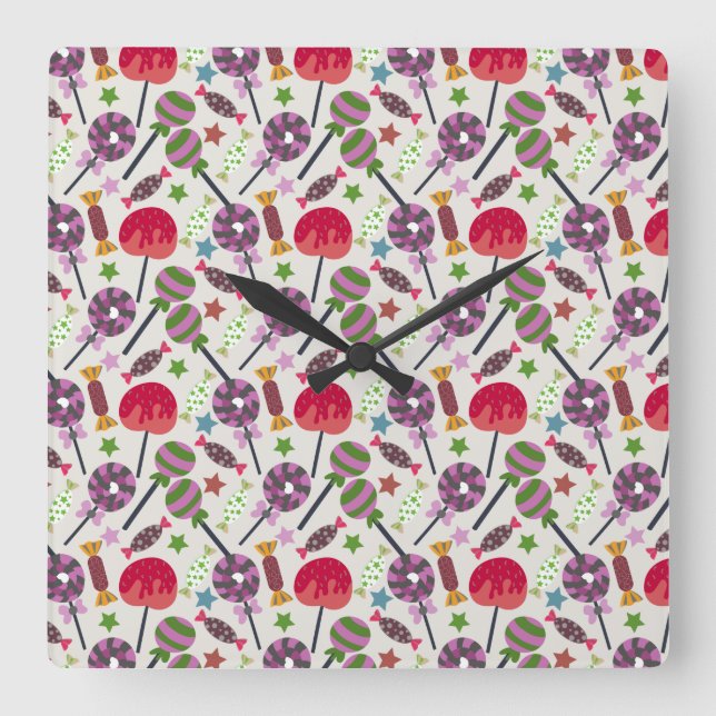 Candy pattern | Lollies pattern | lollipop 11 Quadratische Wanduhr (Vorderseite)