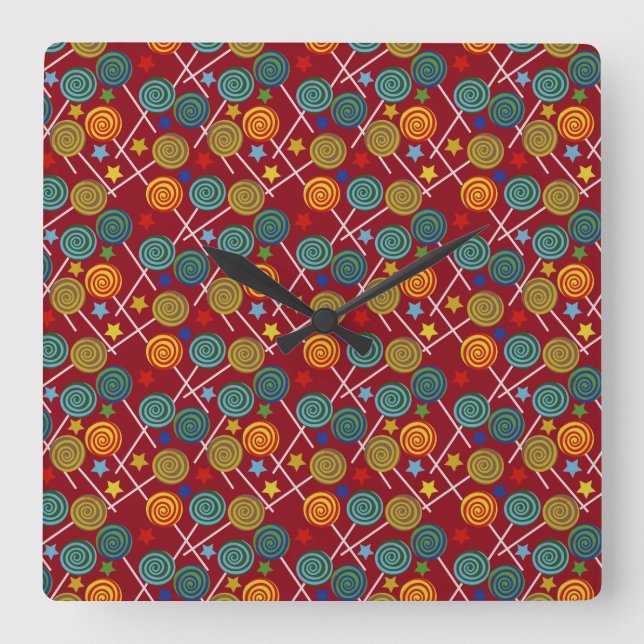 Candy pattern | Lollies pattern | lollipop 32 Quadratische Wanduhr (Vorderseite)