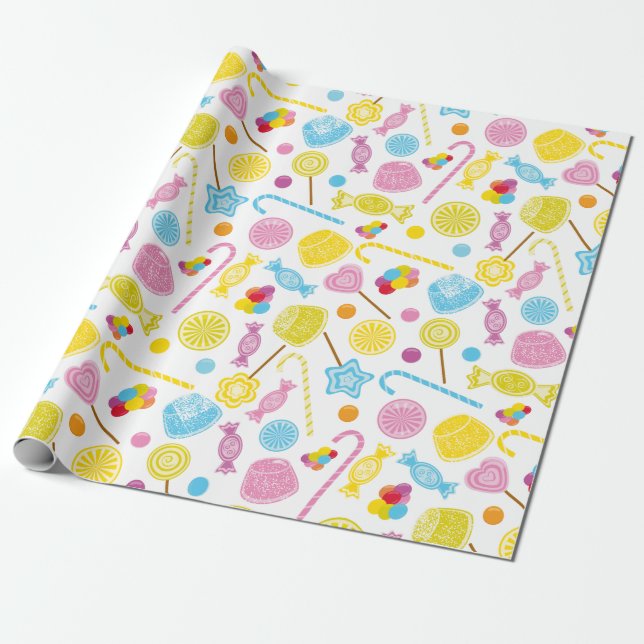 Candy Pattern Lollipop Gumdrops Party Supplies Geschenkpapier (Ungerollt)