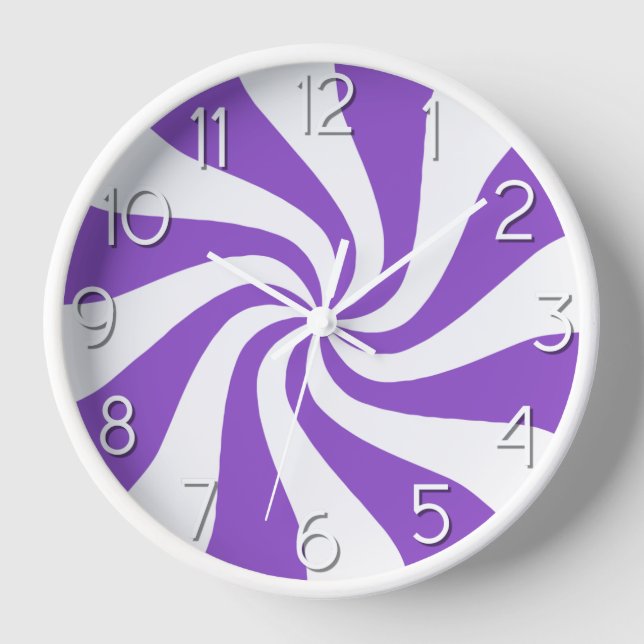 Candy Peppermint Swirl Lila und weiße Uhr (Vorderseite)
