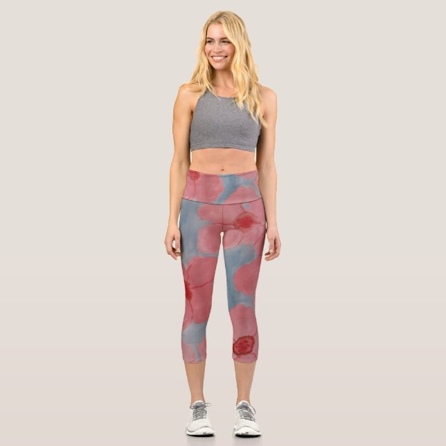 Candy Pink Blume Capri Leggings (Vorderseite)