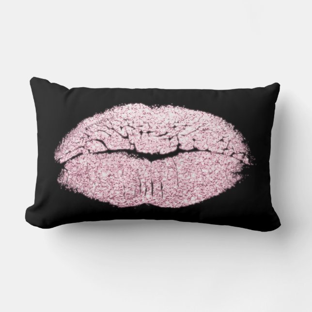 Candy Pink Lips Glitzer Schwarz-weiß Makeup Kiss Lendenkissen (Vorderseite)