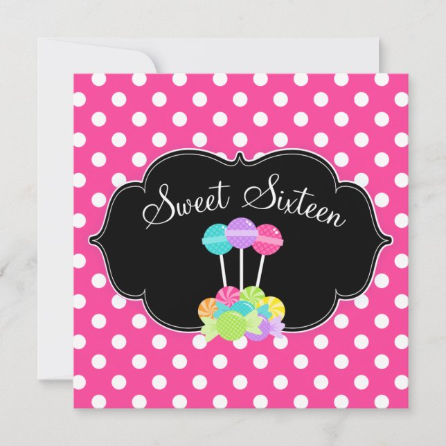 Candy Pink Polka Dot Sweet 16 invitations d'annive (Devant)