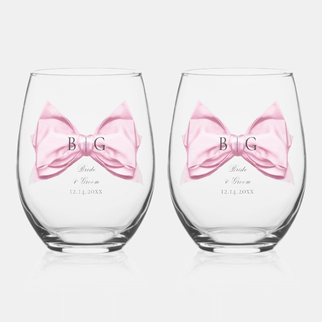 Candy Pink Satin Bow Stemless Weinglas Weinglas Ohne Stiel (Vorderseite)
