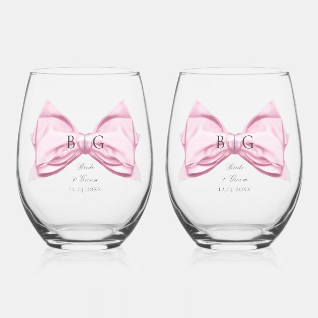 Candy Pink Satin Bow Vin Stemless Verre (Recto)