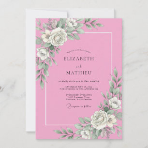 Candy Pink Strahlende Botanische Hochzeit Einladung