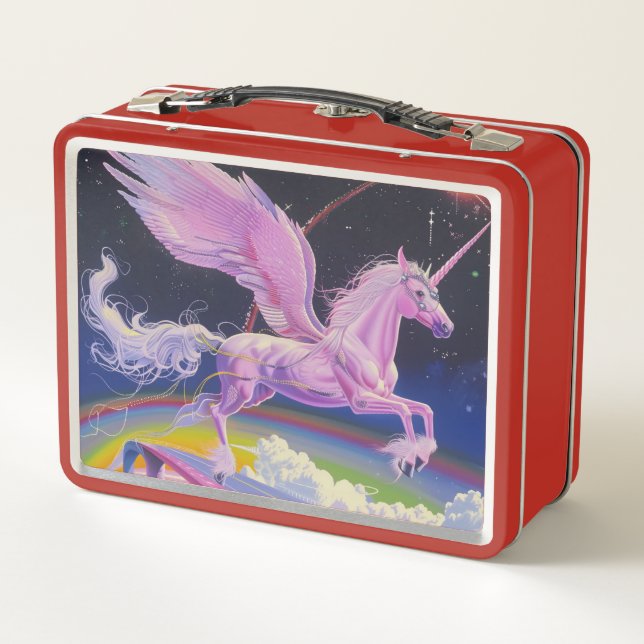 Candy Pink Synthwave Rainbow Highway Unicorn Metall Brotdose (Rückseite)