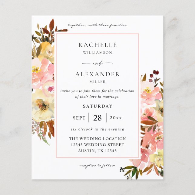 Candy Pink & Yellow Floral 2 Hochzeit Flyer (Vorne)