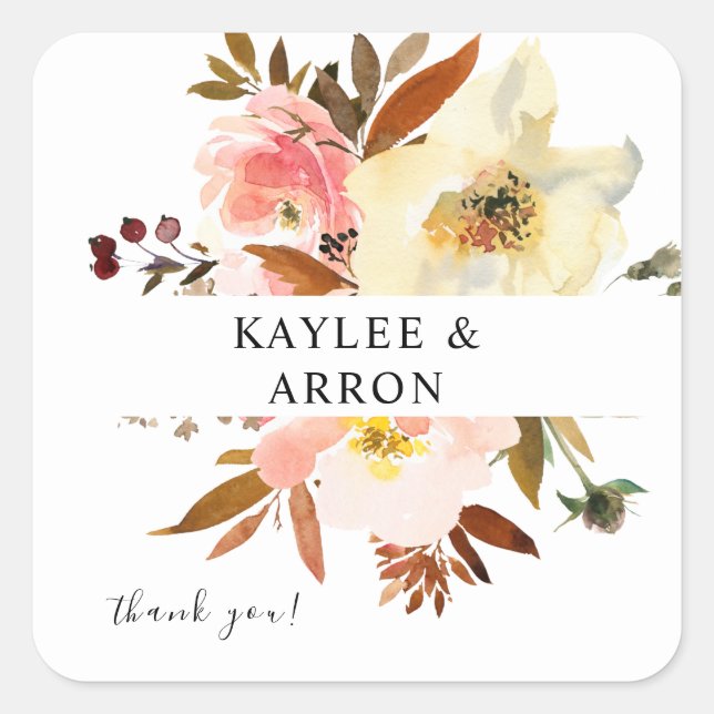 Candy Pink & Yellow Floral Danke Square Sticker (Vorderseite)