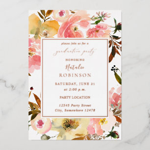 Candy Pink & Yellow Floral Graduation Party Folieneinladung