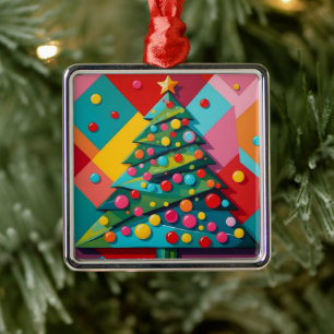 Candy Pop Art Geometric Design eines Weihnachtsbau Ornament Aus Metall