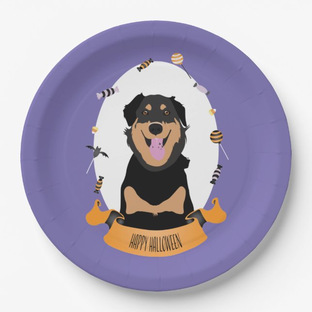 Candy Portrait Rottweiler Dog Lila Orange Pappteller (Vorderseite)