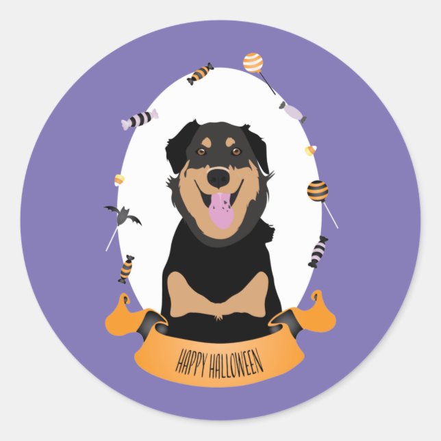 Candy Portrait Rottweiler Dog Lila Orange Runder Aufkleber (Vorderseite)