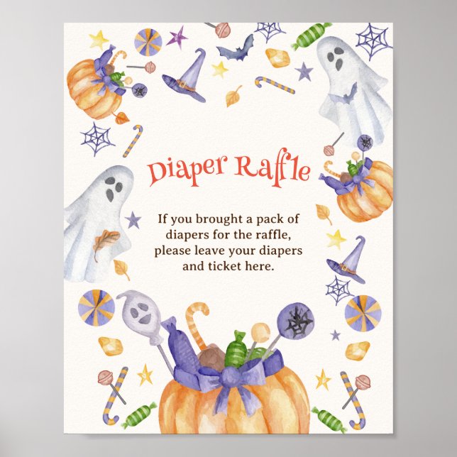 Candy Pumpkin Ghosts Halloween Diaper Raffle Sign Poster (Vorne)
