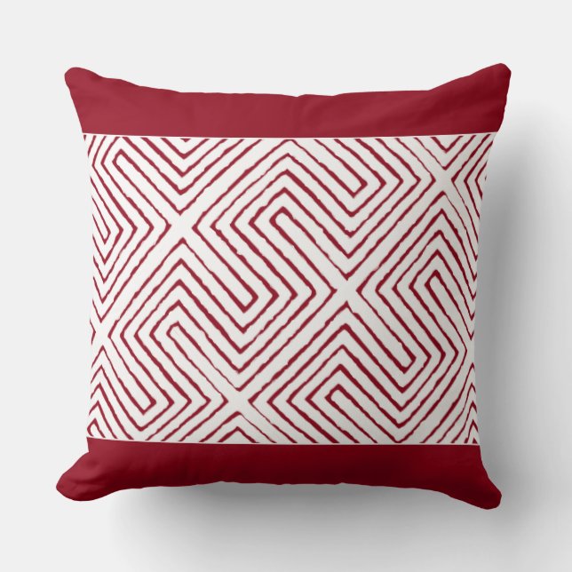 Candy Red and White African Mud Stoffmuster Kissen (Vorderseite)