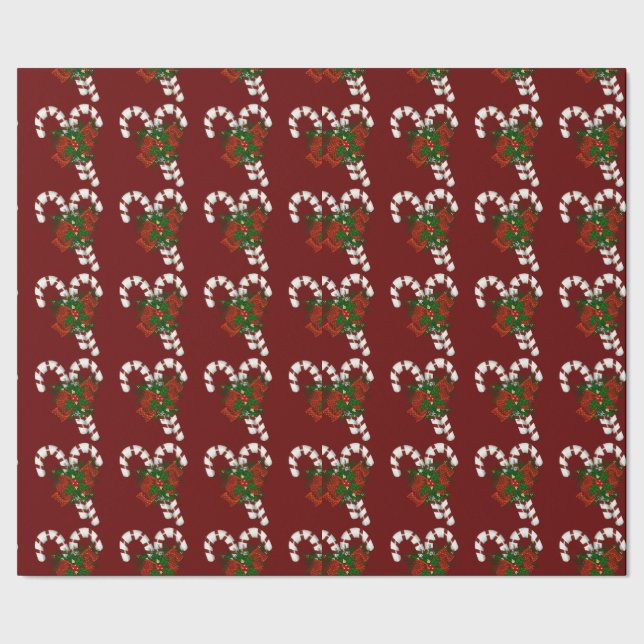 Candy Red Candy Cane Wrapping Paper Geschenkpapier (Saum)