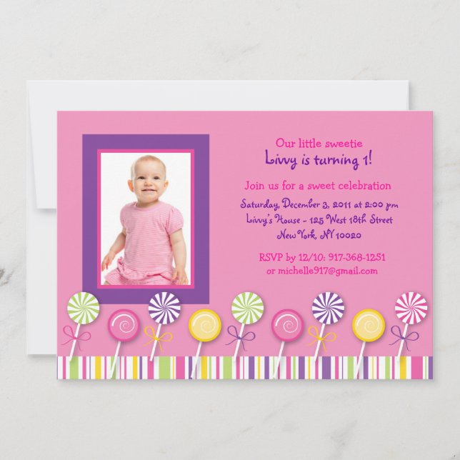 Candy Shop Lollipop Invitations d'anniversaire (Devant)