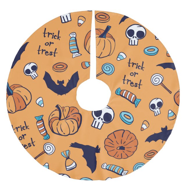 Candy Skull Pumpkin Bat Nahtlose Muster. Polyester Weihnachtsbaumdecke (Vorderseite)