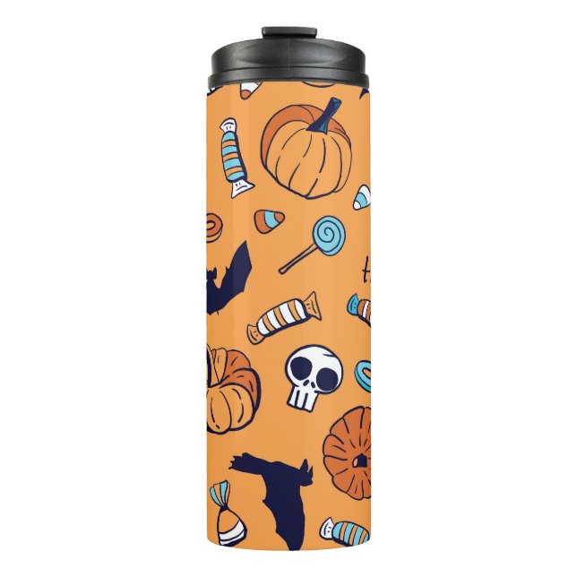 Candy Skull Pumpkin Bat Nahtlose Muster. Thermosbecher (Vorderseite)