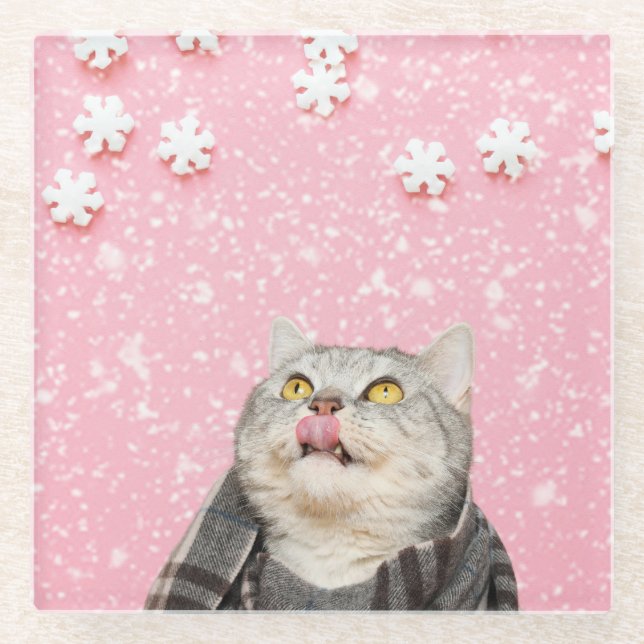 Candy Snowflake Cat Glass Untersetzer (Vorderseite)