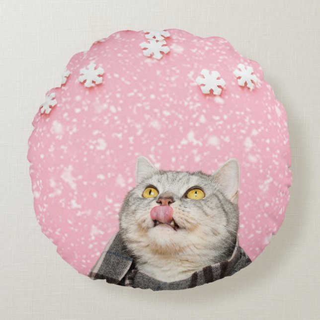 Candy Snowflake Chat Coussin rond (Devant)